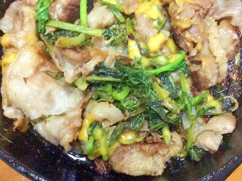 豚肉こま切れ水菜チーズ焼き